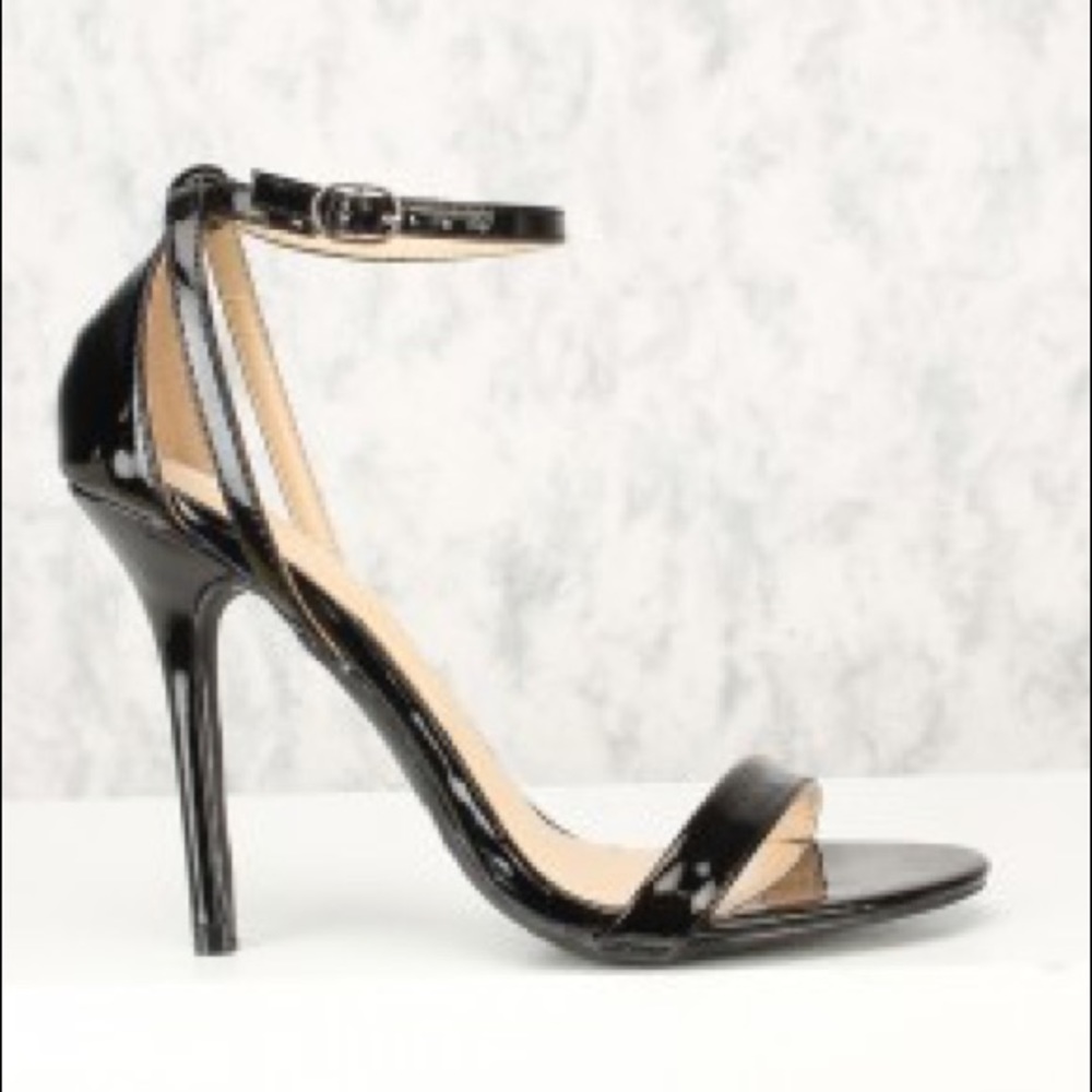 Black Patent Ankle Strap Sandals